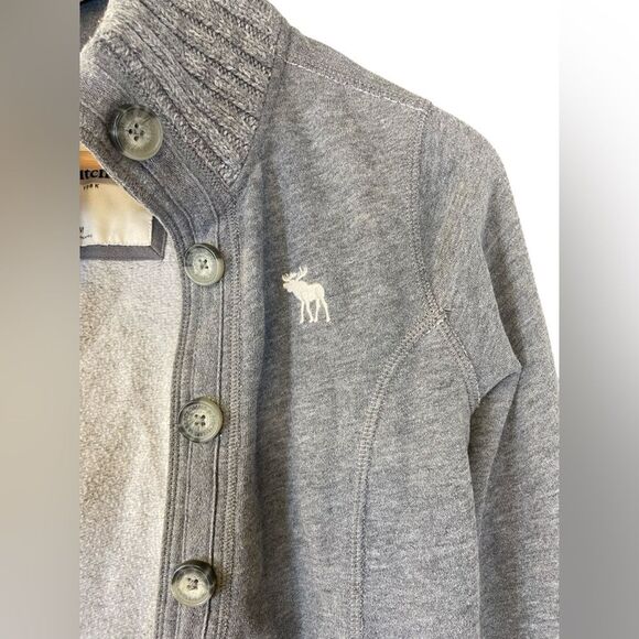 Vintage Abercrombie & Fitch Sweater Collar Gray Jacket with Moose Logo Size M - Picture 3 of 13